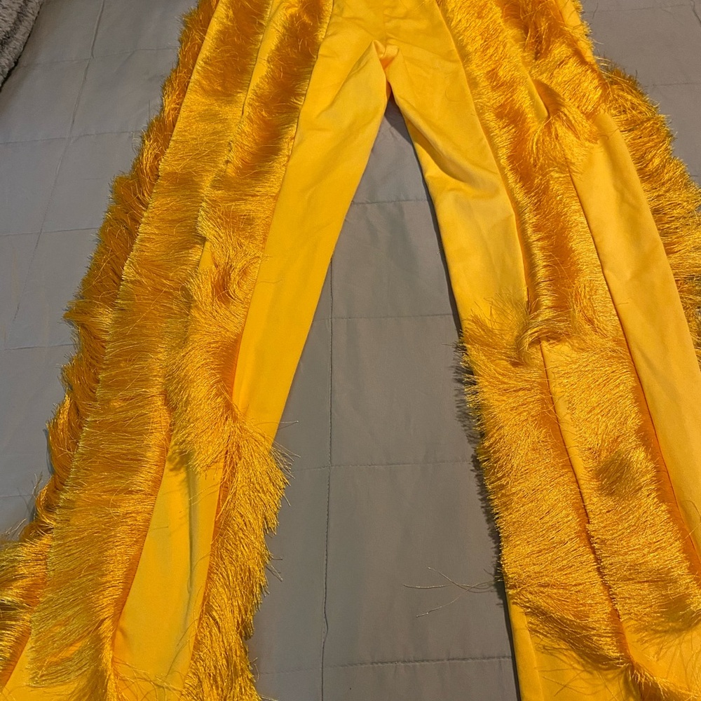 Vibrant Yellow Fringe Pants